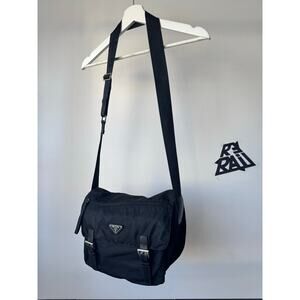 Prada Messenger Triangle Bag Black Nylon Shoulder Satchel